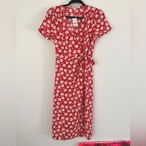 J Cree Factory red floral wrap midi dress. Size 2